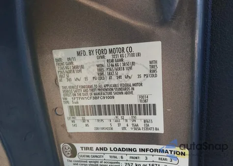 2011 Ford F-150 Xlt from USA, damaged, VIN 1FTFW1CF3BFC91009